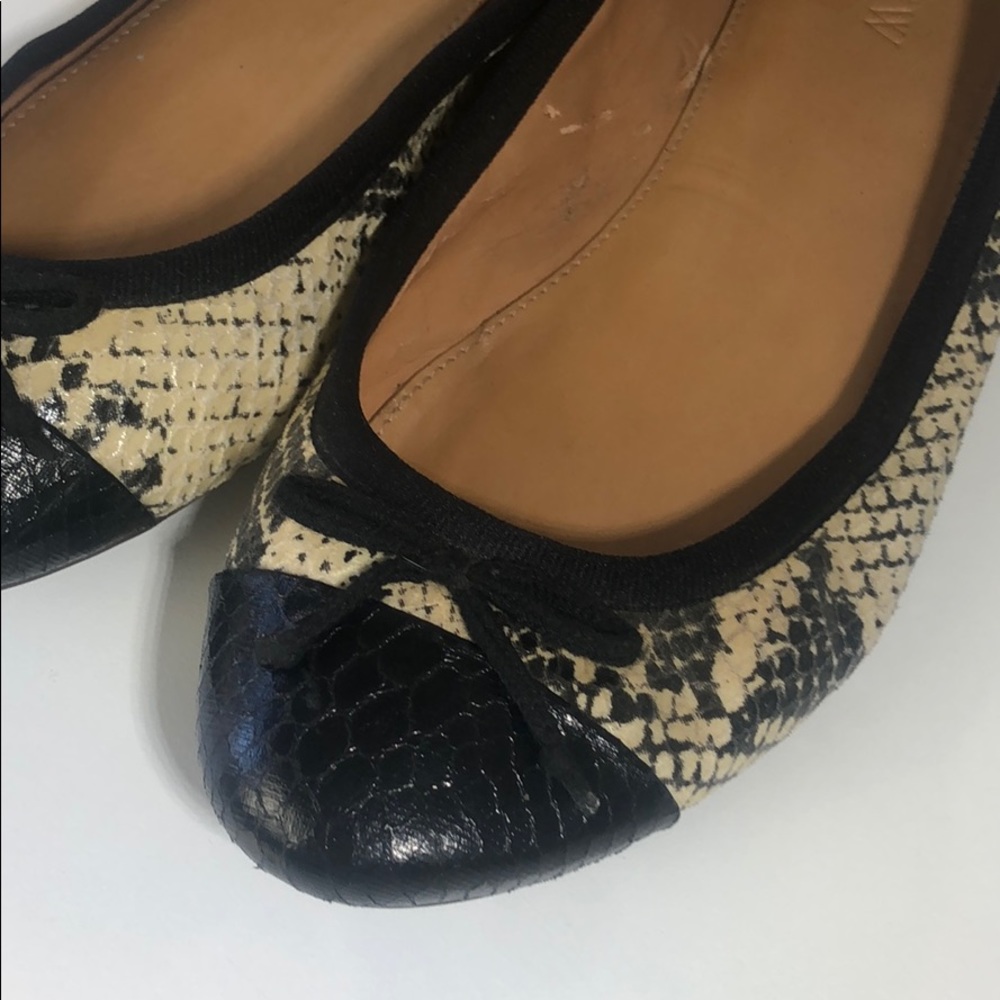 J. Crew Leather Python Print Ballet Flat Black Si… - image 3